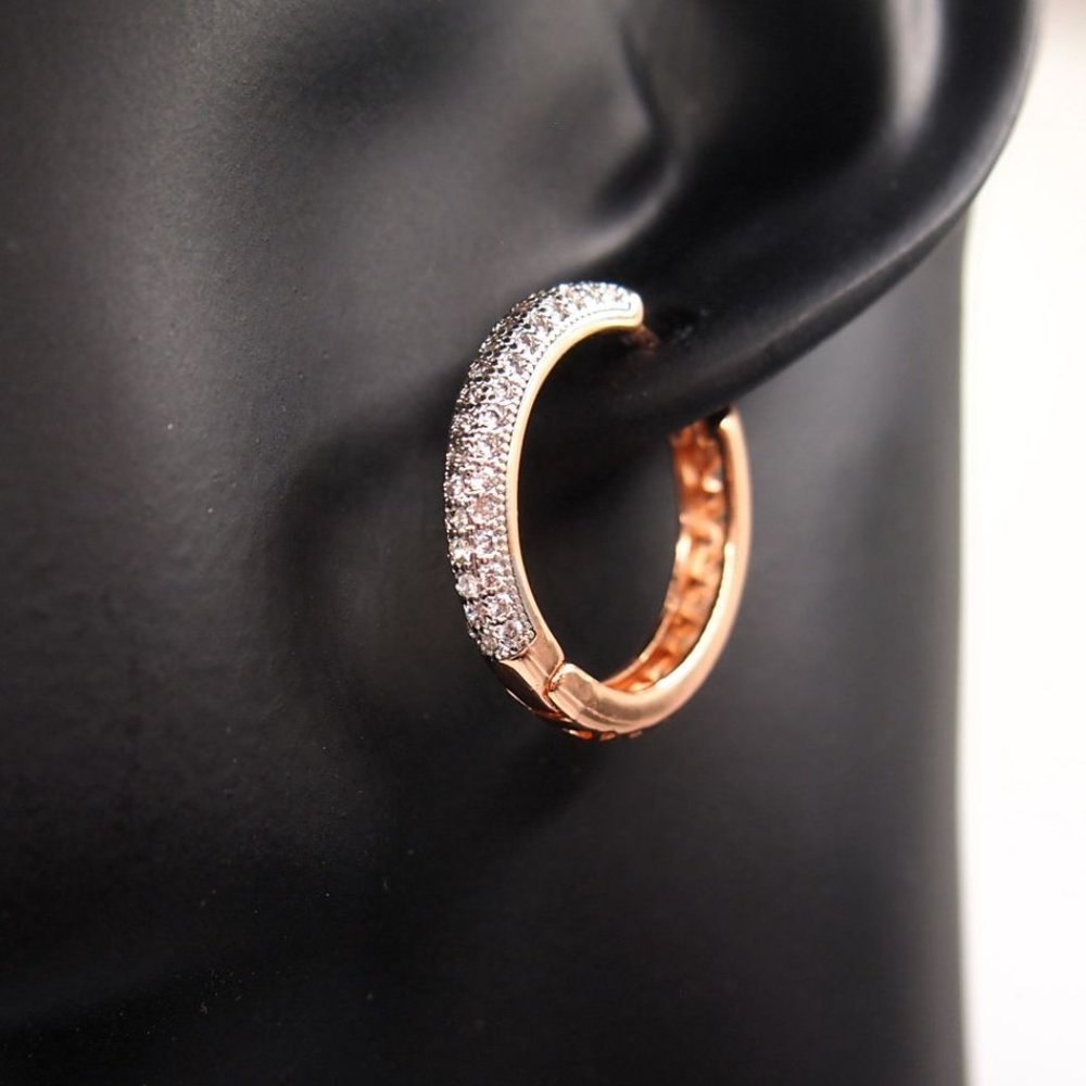 Stunning 18k. Rose Gold Over Sterling Silver 25mm Round Hoop Earrings With CZ's - Picture 5 of 8